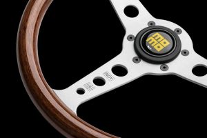 MOMO Indy steering wheel D=350mm Mahogany wood spokes: silver