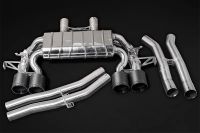 Exhaust system, for using with OEM actuators, center silencer replacement pipes, 200 cells sport cats as replacement for OEM OPF/GPF (no ECU programming required by the test car, but CEL can be possible) with anodized alloy exhaust tips in straight(availa